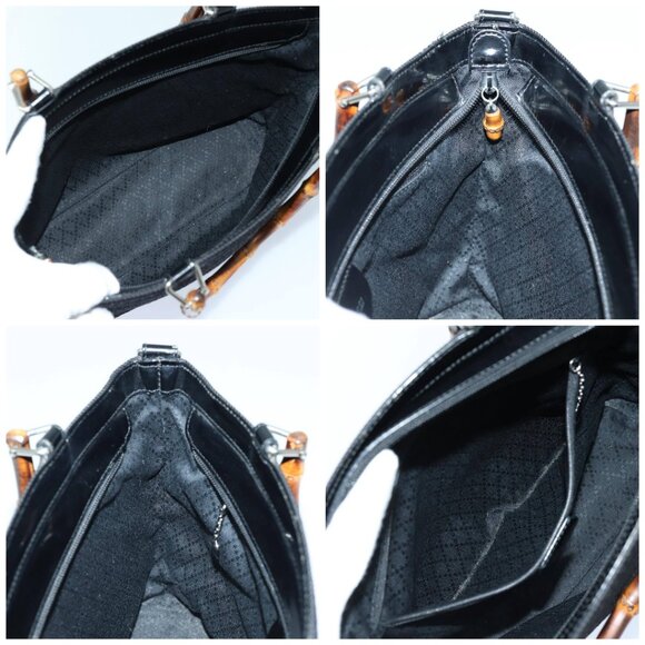 GUCCI Bamboo Hand Bag Canvas 2way Black Gold - Picture 15 of 15